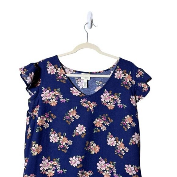 St Johns Bay Linen Dress Large Floral Flutter Sleeve Cottagecore Prairie Whimsy - Picture 2 of 7